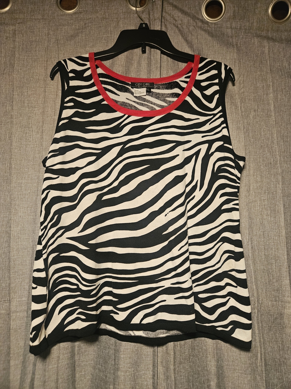 🤑CITY Girl Women's Black & White Zebra Tank with Red Trim